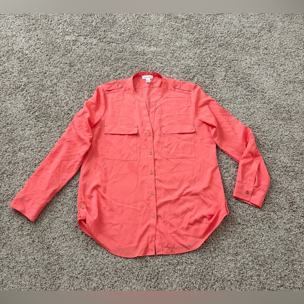 Calvin Klein Coral Button-Front Lightweight Shirt Jacket